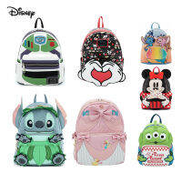 Loungefly ผู้หญิงกระเป๋าเป้สะพายหลัง PU หนัง Stitch Yoda Lady กระเป๋าของเล่น Storเด็กนักเรียนยี่ห้อกระเป๋าถือ