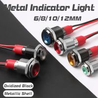 6/8/10/12mm With Wires Metal LED Warning Indicator Light Waterproof IP65 Signal Lamp Pilot 3V 5V 12V 220V Oxide Black Red Blue