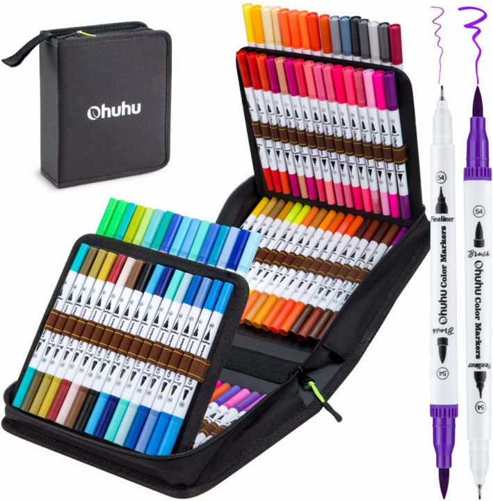100 Colors Art Markers Set, Ohuhu Dual Tips Coloring Marker Pens for Kids,  Fine
