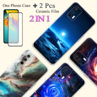 แบบ2 IN 1สำหรับ Realme GT 5G เคส TPU นุ่มและหลากสีทาสีเคสโทรศัพท์ด้วยฟิล์มกันรอยกันกระแทกโค้ง