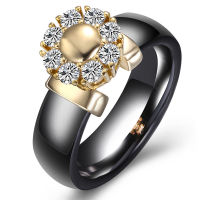 Black&amp;White Ceramic Rings For Women Cubic Zircon Stainless Steel Engagement Wedding Rings Elegant Love Rings Ceramic Jewelry