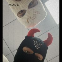 Angels &amp; Demons Balaclava หมวกคู่ Full Face Cover หน้ากากสกีหมวกกองทัพยุทธวิธี Cs Windproof ถัก Beanies Bonnet ฤดูหนาวหมวกอบอุ่น