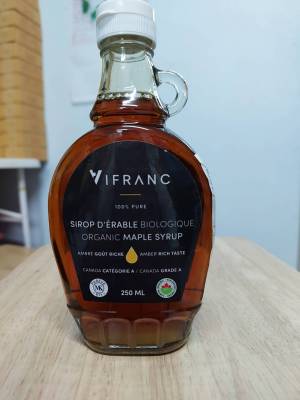 น้ำเชื่อม ออร์แกนิคเมเปิลไซรัป ตราเวอร์ฟราน ขนาด 250 มล. Organic Maple Syrup (VIFRANC BRAND)