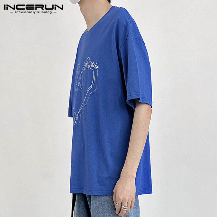 incerun-เสื้อเบลาส์ลำลองสำหรับวันหยุดเสื้อยืดคอกลมหัวใจผู้ชายแขนสั้น