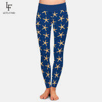 LETSFIND ของผู้หญิงเอวสูงสีฟ้า Leggings แฟชั่น3D ปลาดาวพิมพ์ลำลองอบอุ่นสาว Leggings ขายดี