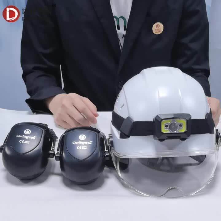 Darlingwell Construction Safety Helmet With Visor Earmuff LED Head
