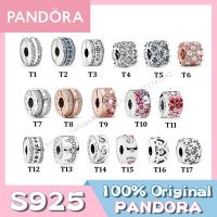 Pandora จี้คลิปหนีบเงิน 925 รูปโลโก้ สีโรสโกลด์ เครื่องประดับเงิน y806