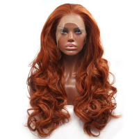 BESTUNG Glueless Copper Red Long Natural Wavy Free Part Lace Front Wigs Heat Resistant Synthetic Hair Wig for Women Gift ของขวัญ