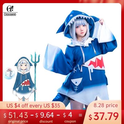 ROLECOS Hololive Gawr Gura Cosplay Costume ENG Shark Costume For Women Halloween Youtuber Cosplay Full Set Tail