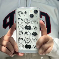 For IPhone 14 Pro Max IPhone Case Thickened TPU Soft Case Clear Case Shockproof Cute Doodle Emoji Cat Cartoon Compatible with For 13 11