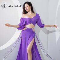 【YD】 Bellydance Costume Performance Show French Ruffle Sleeve Side Slit Skirt Yarn