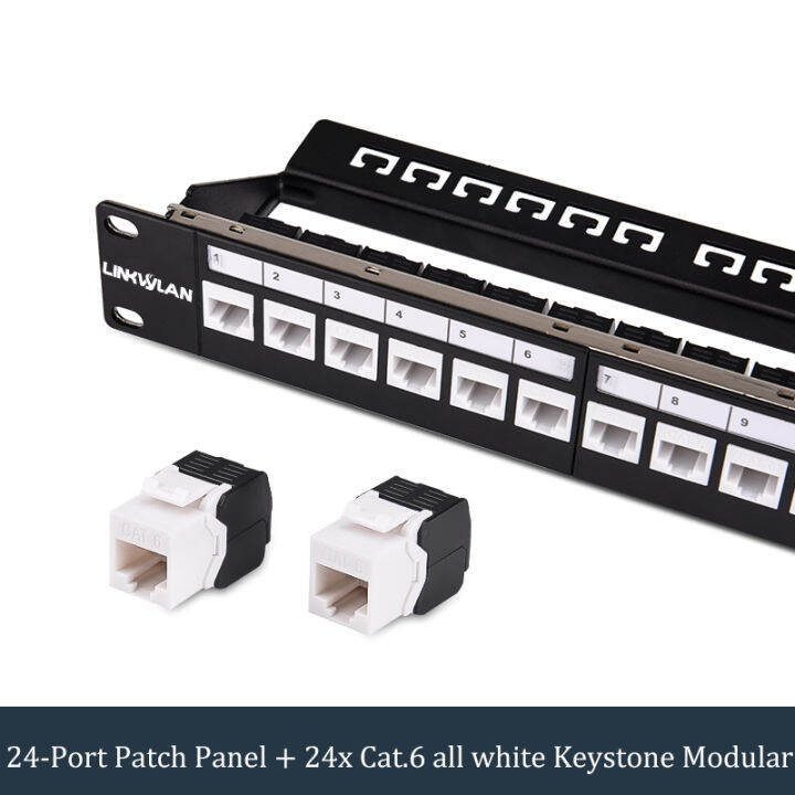 แผงแพทช์โมดูลาร์-cat6-24พอร์ตขนาด19นิ้วรวมแจ็ค-keystone-เครื่องมือ24pcs-rj45