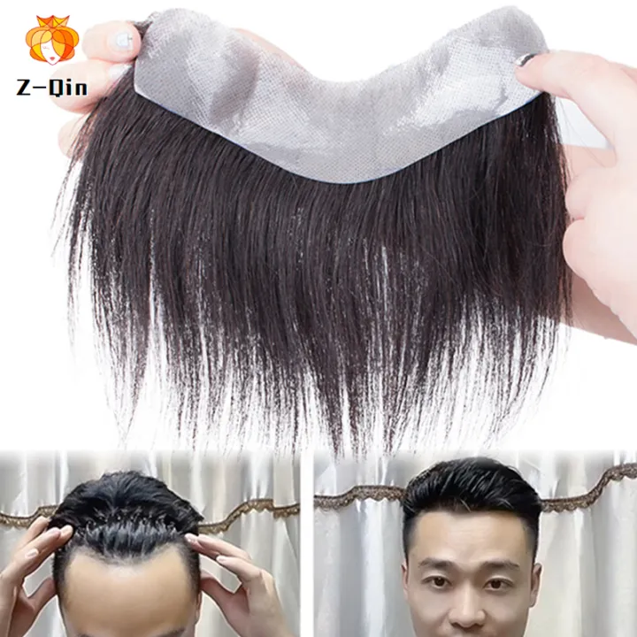 Hair Toupee for Men Bangs Hair Wig Piece Trimmable Adhesive Hairpiece ...