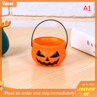 【Youer】 ฮาโลวีนฟักทองถังเด็ก Candy POT โคมไฟแบบพกพาเทศกาลผี