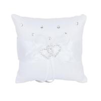 White Double Heart Rhinestone Ring Pillow Wedding Ring Bearer Cushion 10*10cm