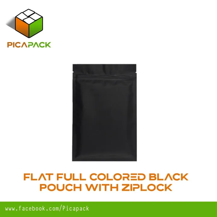 Flat Full Colored Black Pouch with Ziplock Resealable 3 side seal