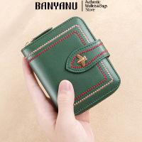 TOP☆BANYANU Fashion Women Cow Leather Coin Wallet Original RFID Blocking Short Purse for Girl Black Red Color