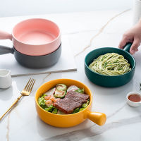 1Pcs Ceramic Breakfast Bowl Nordic Handle Bowl Salad Bowl Noodle Soup Rice Bowl Dessert Dormitory Household Tableware