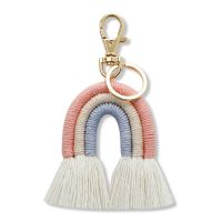 Weaving Rainbow Keychains for Women Boho Handmade Key Holder Keyring Macrame Bag Charm Car Hanging Jewelry Gifts