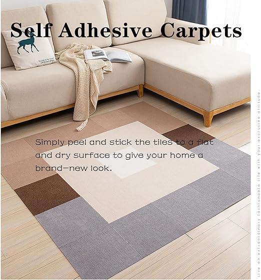 Non-slip Square Carpet Tiles Peel and Stick Self Adhesive Floor Mat DIY  Cuttable