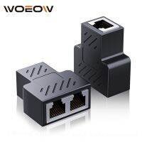 WoeoW 2PCS RJ45 Splitter 1 to 2 Ethernet Adapter Internet Network Cable Extender RJ45 Connector Coupler for PC TV Box Router Cables