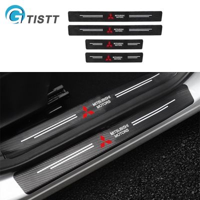 HOT GTISTT 4ชิ้น คาร์บอนไฟเบอร์ แผ่นกันรอยประตูรถยน Carbon Fiber กันรอยประตูรถยนต์ สติ๊กเกอร์ติดรถ สำหรับ Mitsubishi Mirage G4 Attrage Strada Triton Lancer Xpander Outlander Pajero Montero Sport