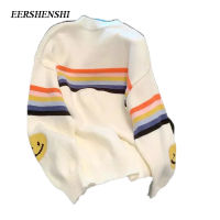 EERSHENSHI เสื้อกันหนาวลําลอง ผ้าถัก ทรงหลวม ลายหน้ายิ้ม สีรุ้ง แฟชั่นฤดูใบไม้ร่วง และฤดูหนาว สําหรับผู้ชาย