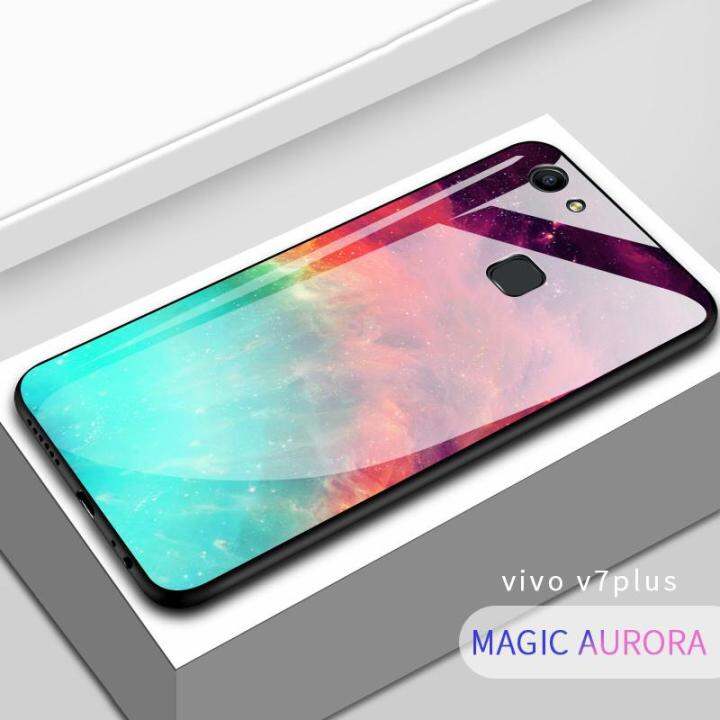 hontingaเคสโทรศัพท์vivo-v7-plus-เคสtpuป้องกันแข็งสีสดใสหรูหราลายท้องฟ้าที่เต็มไปด้วยดาวปลอกหุ้มกระจกนิรภัย