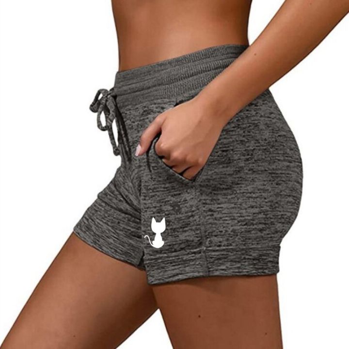 summer-womens-shorts-back-view-cat-printed-elastic-casual-sports-quick-drying-fitness-breathable-female-sweatpants-plus-size