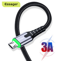 Essager LED M icro USB เคเบิ้ลอย่างรวดเร็วชาร์จข้อมูลลวดสายไฟ 2 เมตร 3 เมตร microUSB ชาร์จสายเคเบิ้ลสำหรับซัมซุง Xiaomi LG Android โทรศัพท์มือถือ