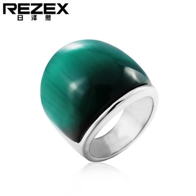 REZEX เครื่องประดับแฟชั่นแบบเรียบง่ายฝังพลอยตาแมวแหวนเหล็กไทเทเนียม
