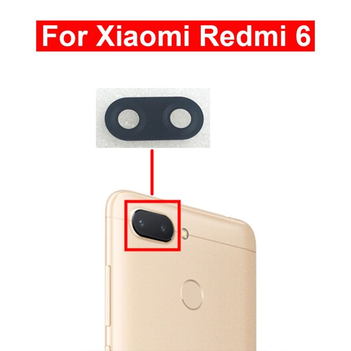 2ชิ้นสำหรับ Redmi 6เลนส์กระจกกล้องถ่ายรูปเลนส์กระจกกล้องถ่ายรูปกล้องด้านหลังพร้อมอะไหล่ซ่อมใช้แทนกาวสำหรับกระจก Xiaomi Redmi 6