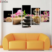 CLSTROSE แฟชั่น5ชิ้นโมเดิร์นดอกไม้และภาพวาดหิน HD ภาพขนาดใหญ่ผ้าใบ Wall Art Home Decor แขวนภาพ Unframed-คุณภาพสูง Wall Art