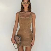 COD DSFGRDGHHHHH MURIOKI Low Cut Sleeveless Halter Bodycon Dress in Brown