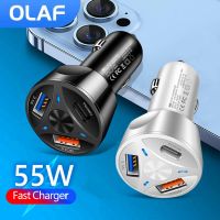 Olaf 55W USB คู่ที่ชาร์จแบตในรถชาร์จเร็ว QC 3.0 PD ประเภท C อะแดปเตอร์ชาร์จในรถยนต์โทรศัพท์ในรถยนต์สำหรับ iPhone Xiaomi โทรศัพท์มือถือ Huawei