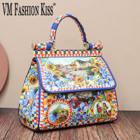 European And American Retro Style Frame Women Totes Classic Printing 28cm Female Venezia Handbags Messenger Bag Shoulder Bags