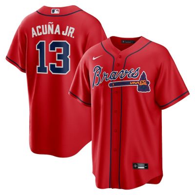Man MLB Atlanta Braves Ronald Acuna Jr. เสื้อกีฬาเบสบอล Jersey สีแดง