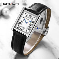 Sanda Rectangular Wrist Watches for Women Silver Case Ladies Watches Luxury nd Leather Band Quartz Clock zegarek damski 1108