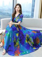 【YF】 Chiffon Blue Bohemian Beach Prom Long Dress Women Clothing Summer Vintage Floral Elegant 2023 Evening Luxury Fashion Dresses For