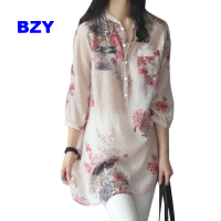 Bzy ผู้หญิงวินเทจลายดอกไม้พิมพ์เสื้อหลวมสบายๆเสื้อ Tunic