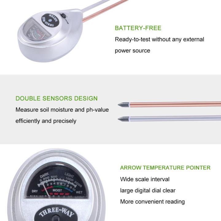 rcyago-3-in1เครื่องวัดค่าphของดินเครื่องวัดแสงความชื้นอุปกรณ์วิเคราะห์พืชไร้ดินสีเงิน