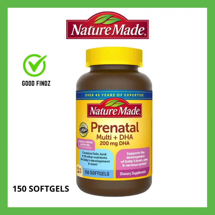 Nature Made Prenatal Multi + DHA 150 Softgels Folic Acid Baby ...