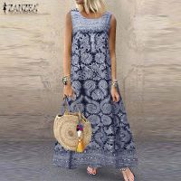 【HOT】☋✥ Sleeveless Cotton Sundress ZANZEA Floral Printed Loose Vestido Kaftan Sarafans