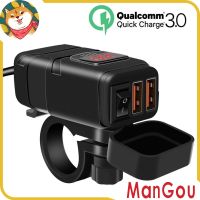 ManGou Motorcycle QC3.0 Fast Charging Dual USB Charger Power Adapter with Voltmeter【Red】