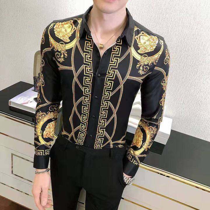 Versace Shirt Spot Lelaki Baju British Baju Lengan Panjang Percetakan 