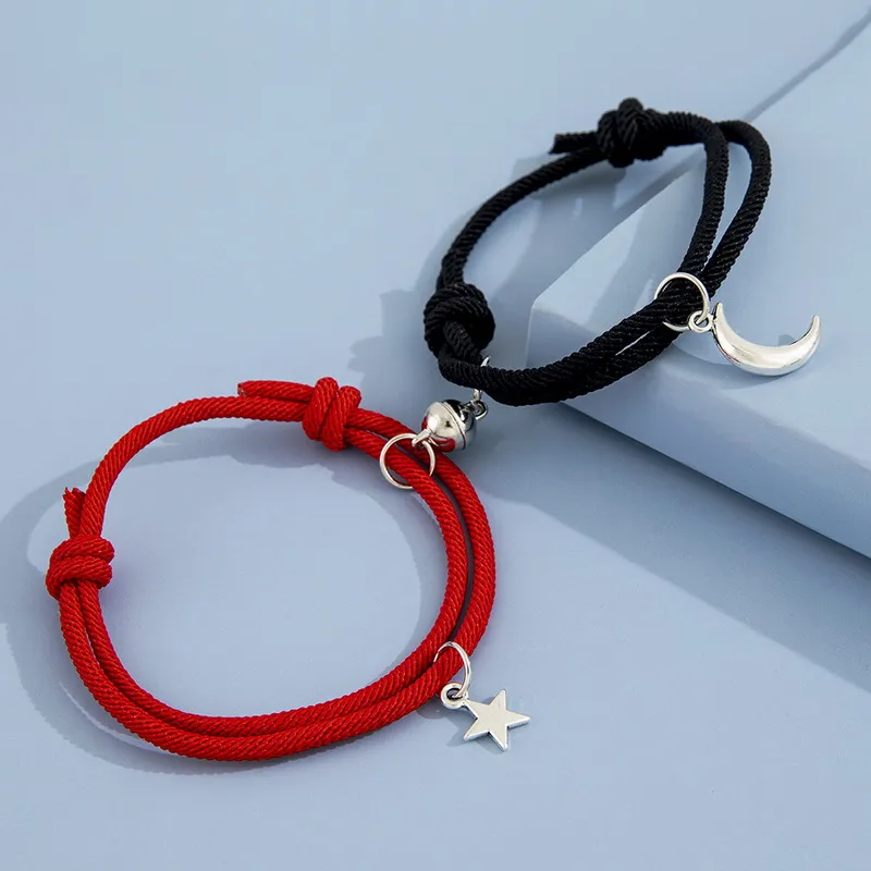 2PCS Couple Bracelets for Women Men Charm Lock Key Friendship Rope Braided  Distance Magnetic Bracelet Lover Rope Jewelry