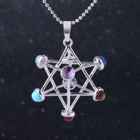 YIXINGSHOP ผู้ชาย เรอิคิ การรักษา Merkaba Chakras สตาร์พอยท์ จี้ สร้อยคอ หินธรรมชาติ