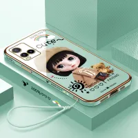 Hontinga Casing Case For VIVO Y33S Y21 Y21S 2021 Case Fashion Cartoon Cute Girl Luxury Chrome Plated Soft TPU Square Phone Case Full Cover Camera Protection Anti Gores Rubber Cases For Girls
