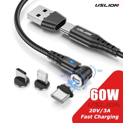 USLION 2 in 1 PD 60W Fast Charging Magnetic Cable USB C to Type C Micro Data Cord for iPhone 14 13 Pro Max Xiaomi 12 Poco M5 X4 Cables  Converters