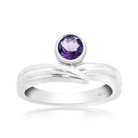 CHRISHA_แหวนเงินแท้ 925 ประดับพลอยอะเมทิส (Amethyst) และเคลือบด้วยทองคำขาว ขนาด 7.5 *บริการปรับขนาดแหวนฟรี แชทกับร้านก่อนสั่งซื้อ*